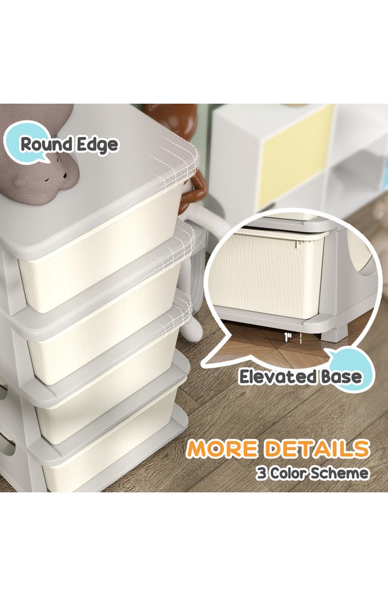 Qaba 4-Tier Kids Storage Unit with Drawers​, Alternate, color, Cream White