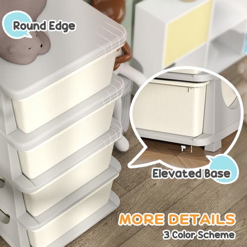 Qaba 4-tier Kids Storage Unit With Drawers In White