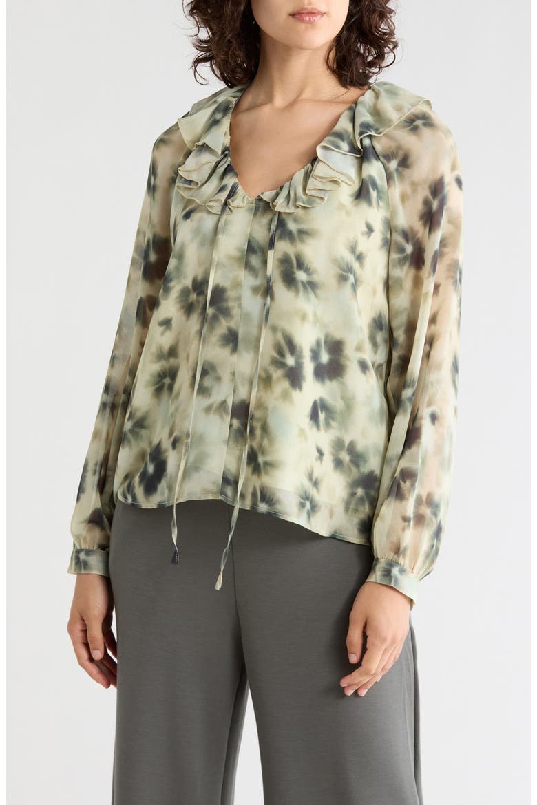 Ruffle Tie Neck Top, Main, color, MULTI GREEN FLORAL