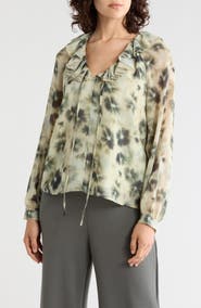 T Tahari Ruffle Tie Neck Top