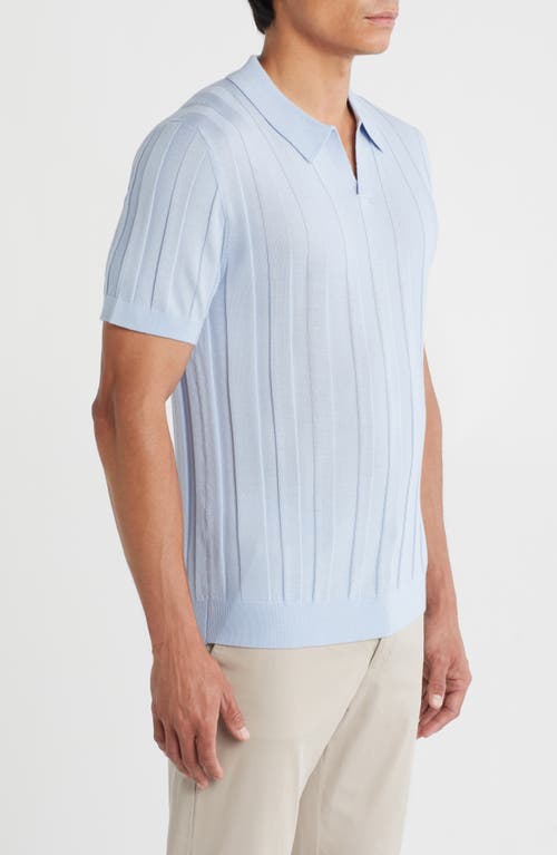 Nordstrom Rib Short Sleeve Merino Wool & Silk Johnny Collar Sweater In Blue