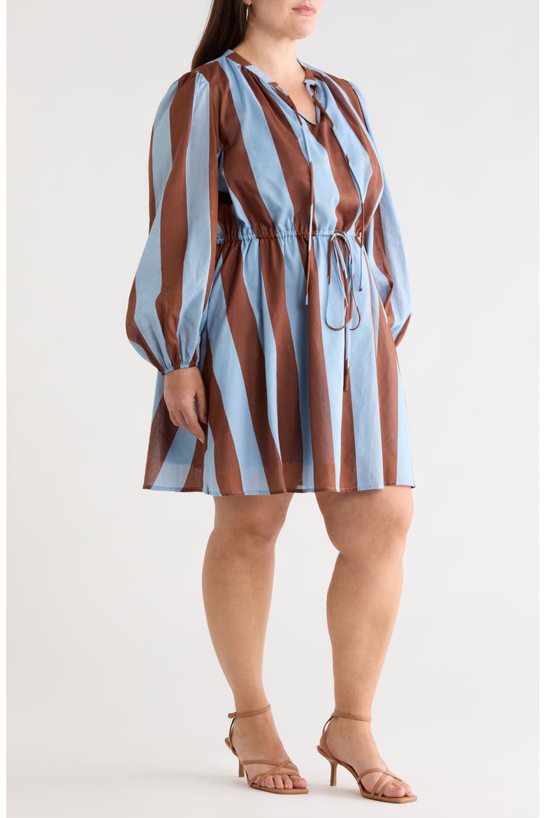 Evabelle Stripe Long Sleeve Shift Dress, Alternate, color, BROWN-BLUE