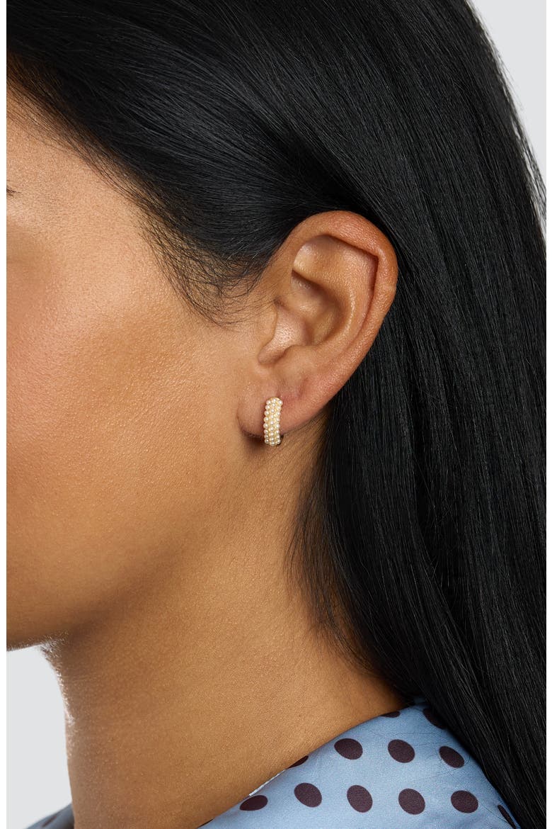 Faux Pearl Huggie Hoop Earrings, Alternate, color, GOLD