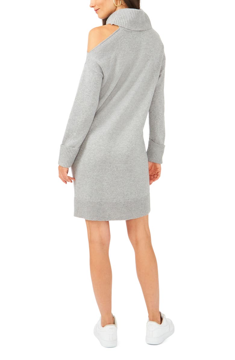1.STATE Single Cold Shoulder Turtleneck Cotton Blend Sweater Minidress, Alternate, color, Silver Heather