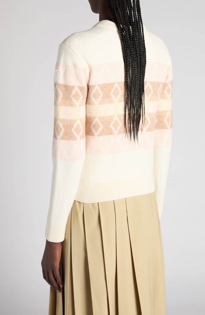 Moncler Jacquard Virgin Wool V-Neck Sweater, Alternate, color, Silk White