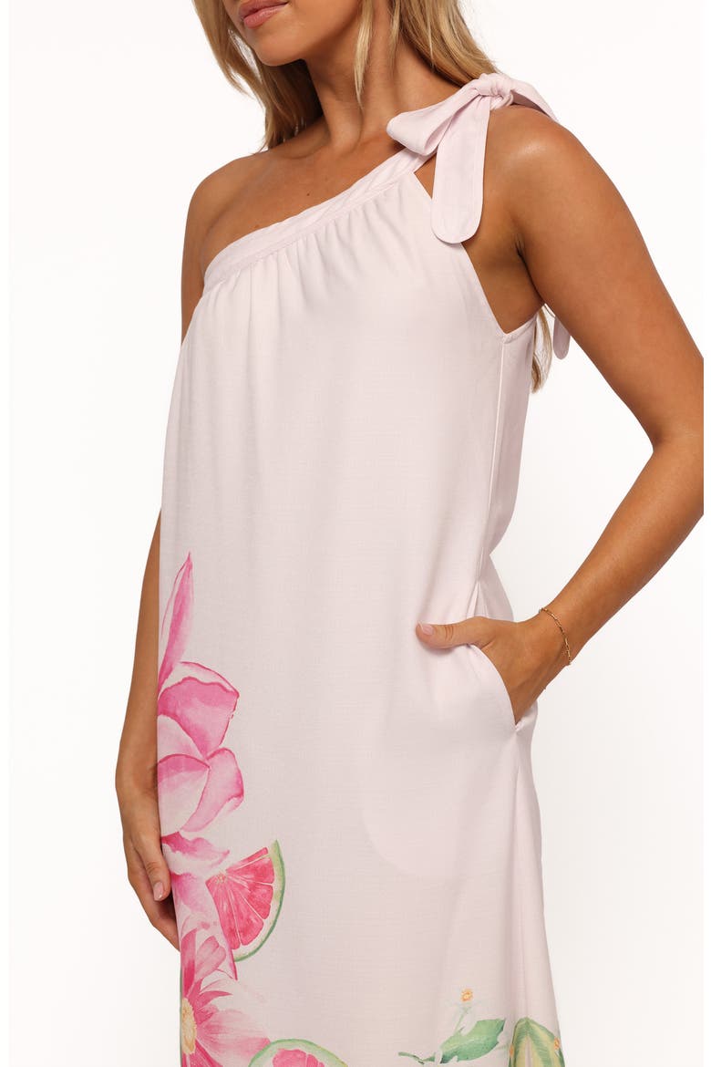 Reagan One-Shoulder Linen Blend Midi Dress, Alternate, color, PINK
