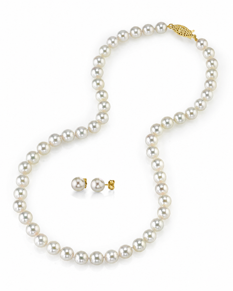 7.0-7.5mm Japanese White Akoya Pearl Necklace & Earrings