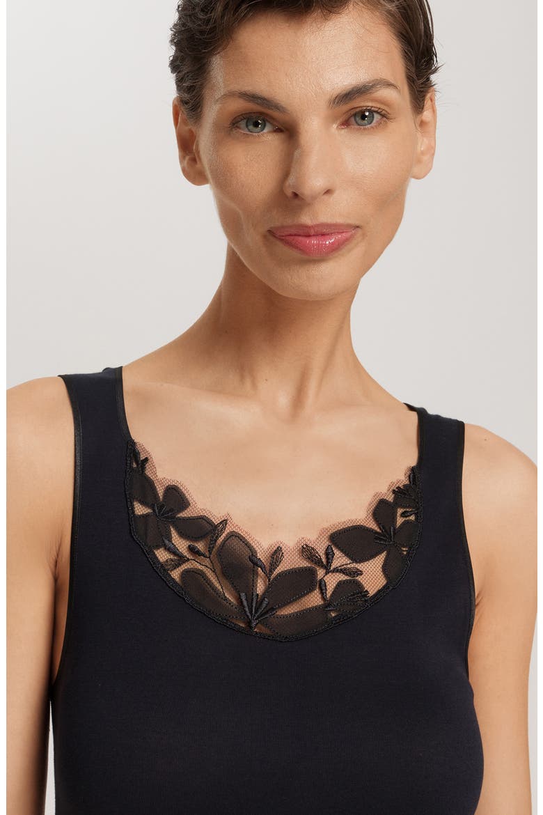 Kalea Embroidered Trim Cotton Tank Top, Alternate, color, BLACK
