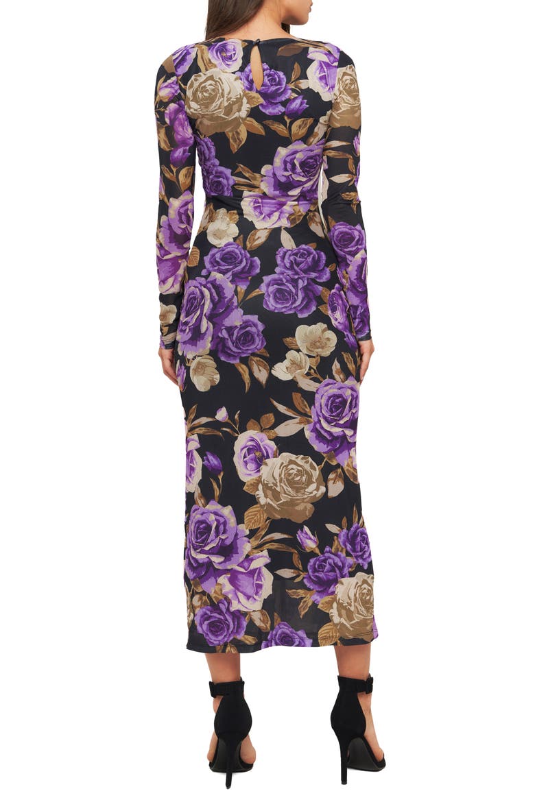 Floral Mesh Long Sleeve Maxi Dress, Alternate, color, BLACK