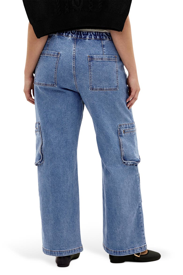 Miley Mid Rise Wide Leg Cargo Jeans, Alternate, color, MID DENIM