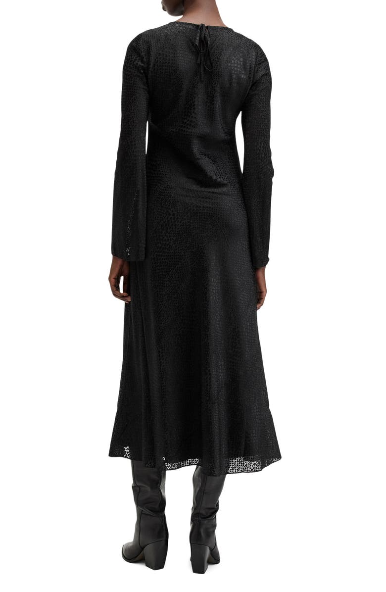 AllSaints Jada Animal Print Long Sleeve Silk Midi Dress, Alternate, color, Black