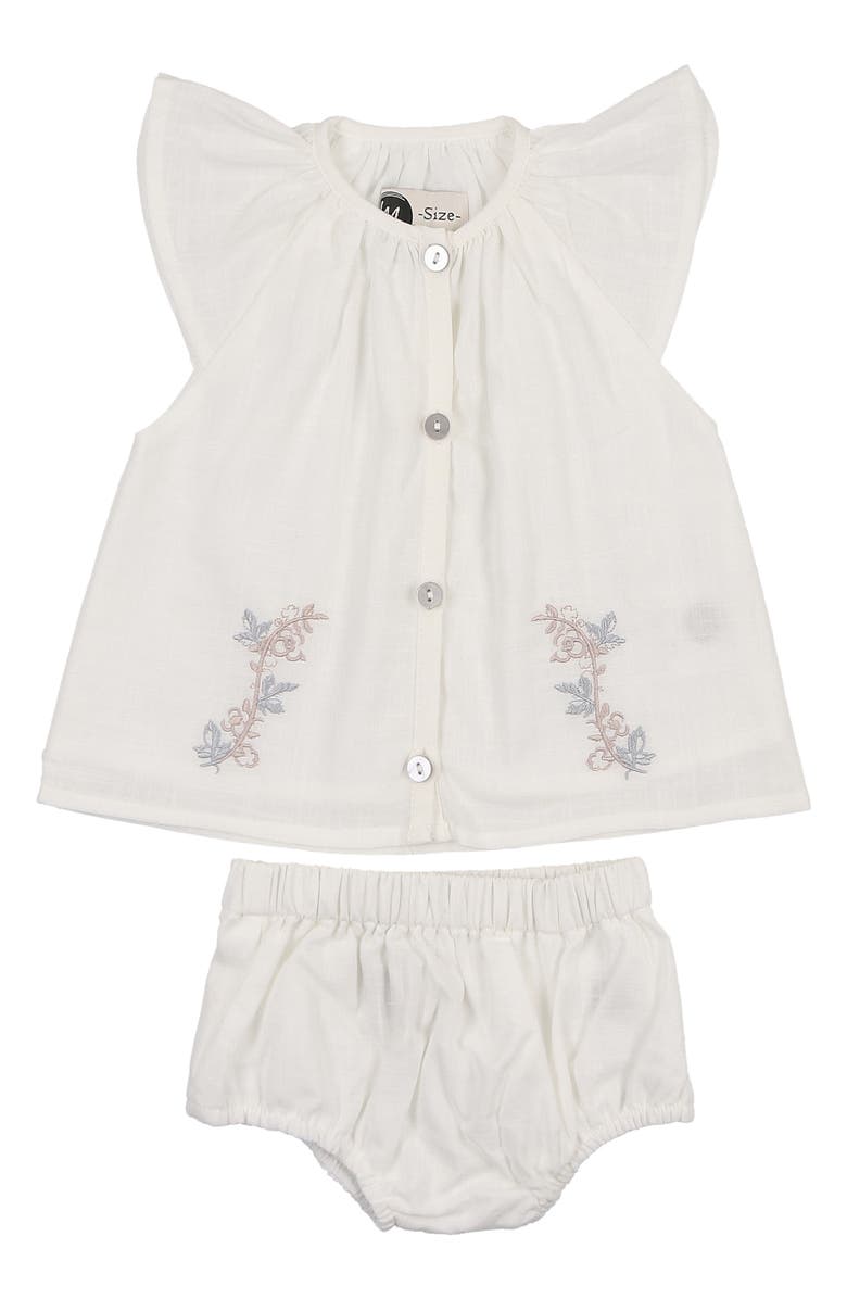 Manière Kids' Delicate Floral Cotton Blend Top & Bloomers Set, Main, color, Ivory