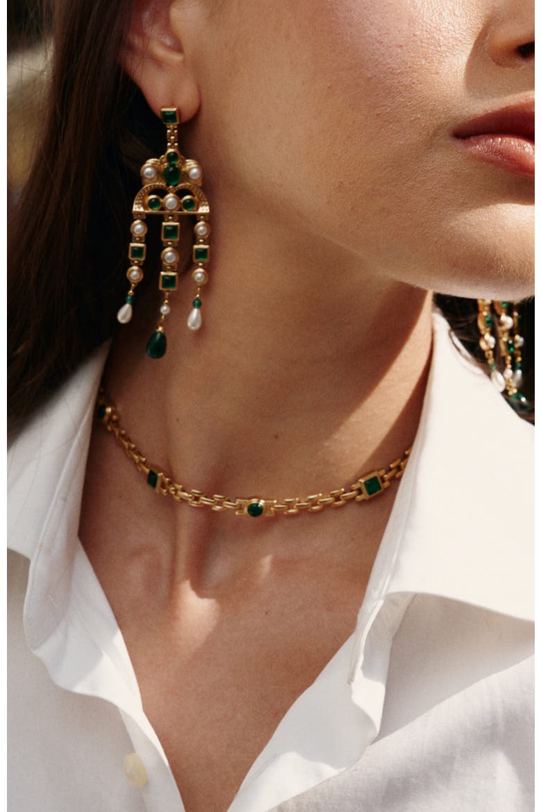 Byzantine Empire Necklace, Alternate, color, Green & Gold & White