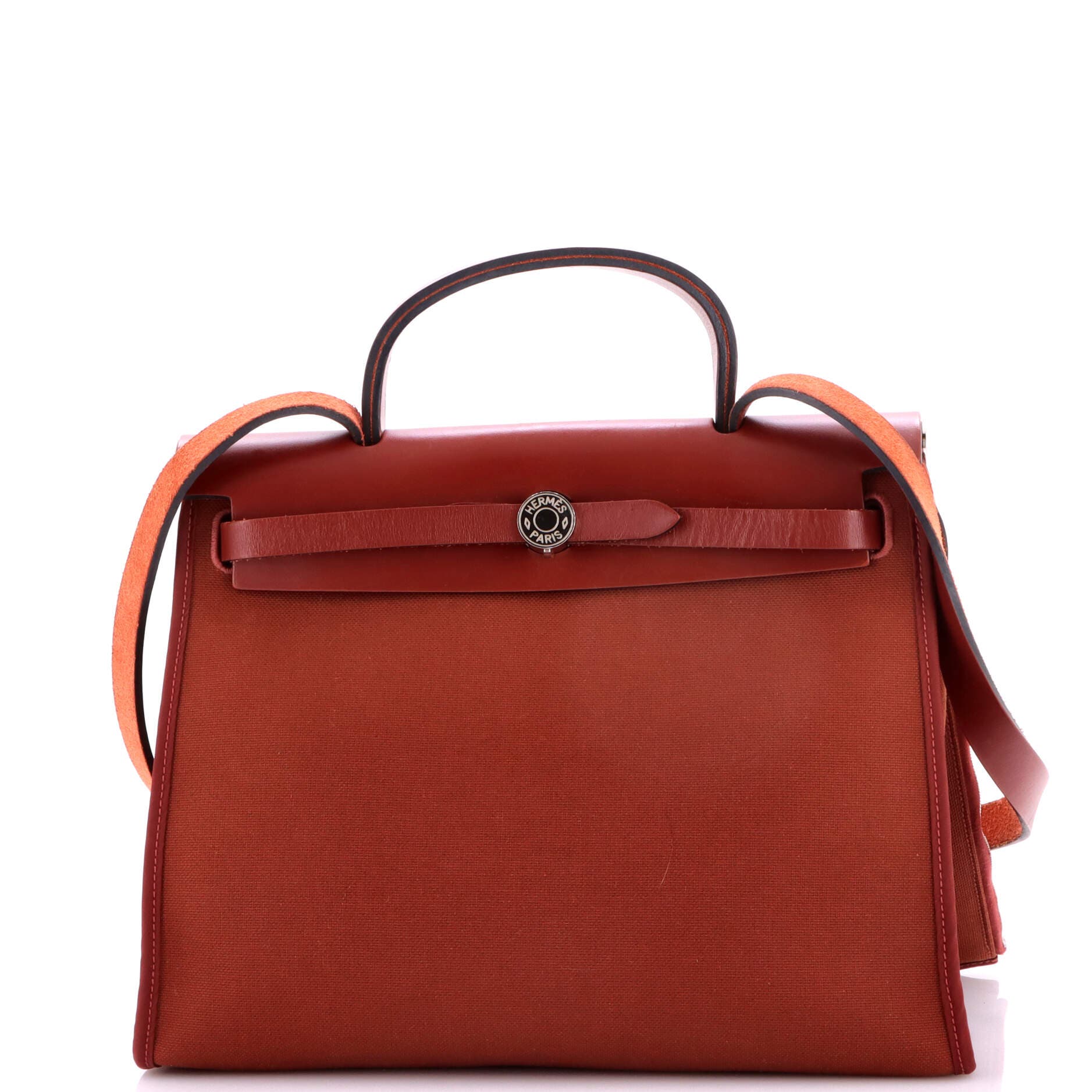 Pre-Owned Hermes Herbag Zip Leather and Toile 31, Main, color, Rouge H