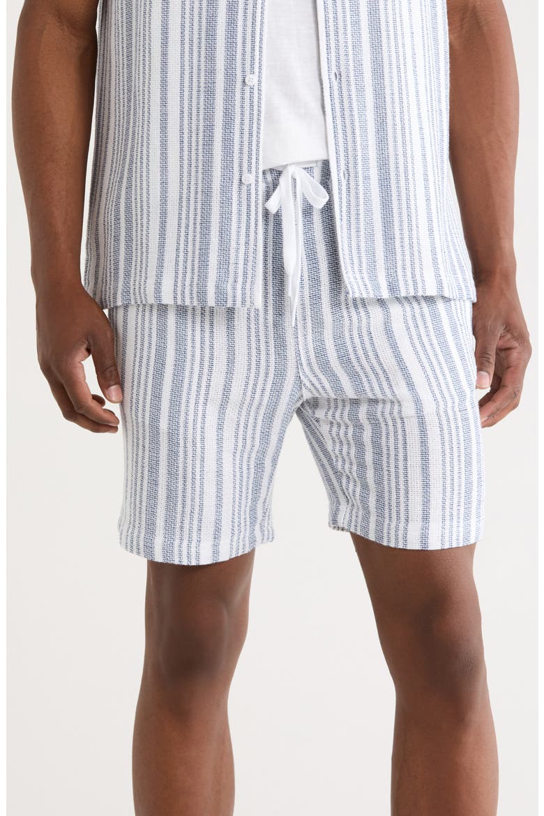 Striped Waffle Weave Shorts, Main, color, NAVY