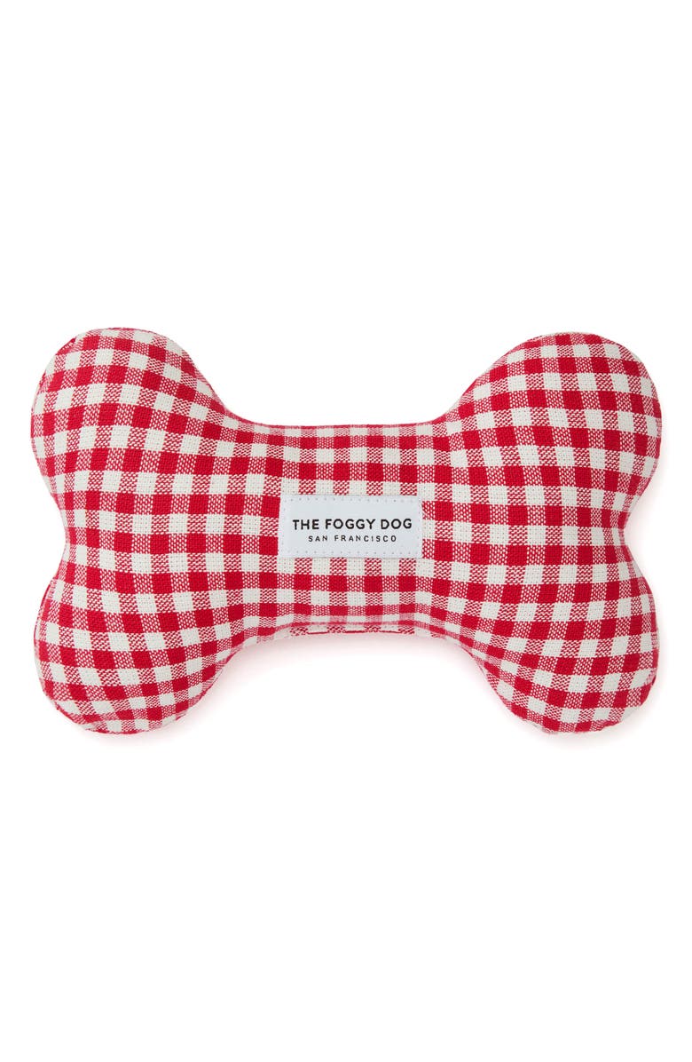 The Foggy Dog Red Gingham Bone Squeaker Toy, Main, color, Red