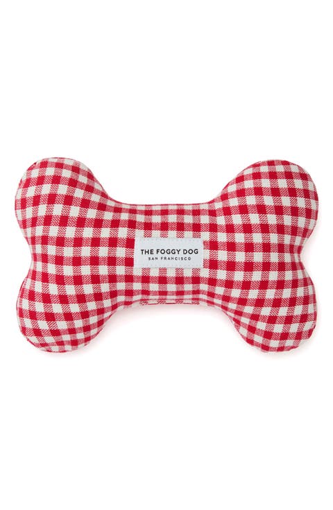 Red Gingham Bone Squeaker Toy