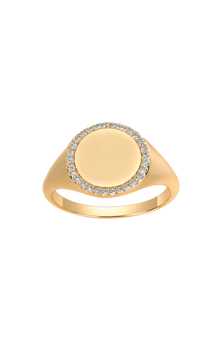 BY ADINA EDEN CZ Pave Round Signet Pinky Ring, Main, color, Gold