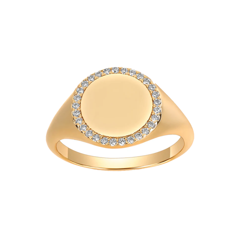 CZ Pave Round Signet Pinky Ring