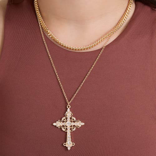 Jessica Simpson Gold-tone Rhinestone Cross And Curb Chain Necklace Set In Gold