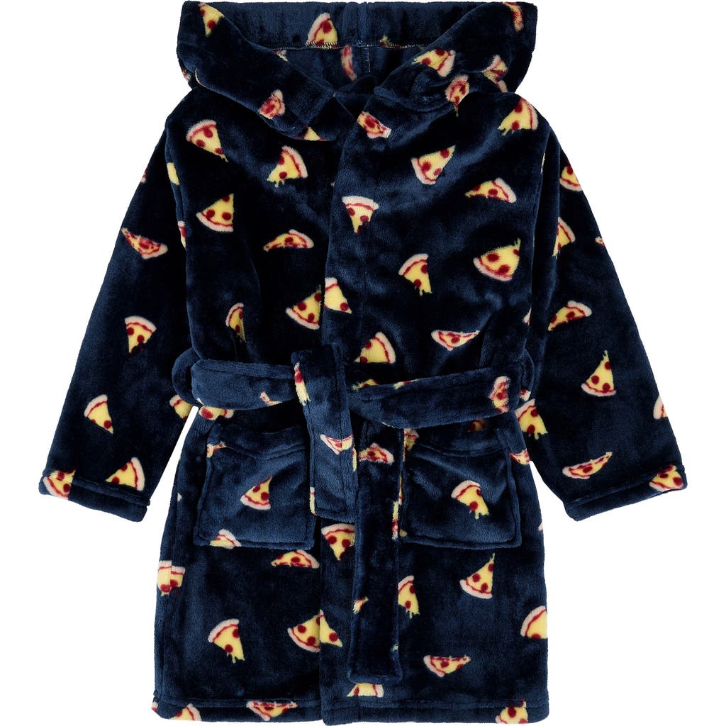 Petit Lem Kids' Pizza Print Hooded Fleece Robe In Black