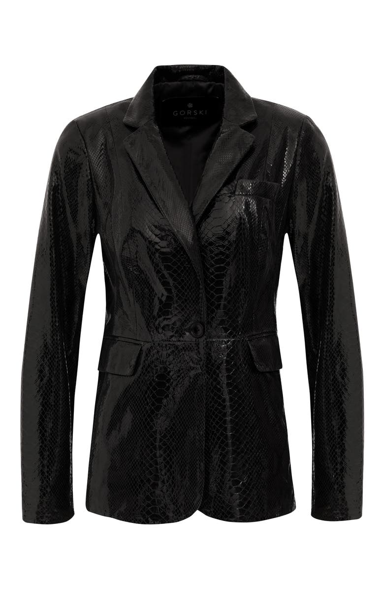 GORSKI Genuine Metis Suede Pythn Printed Single Breasted Blazer, Alternate, color, Black