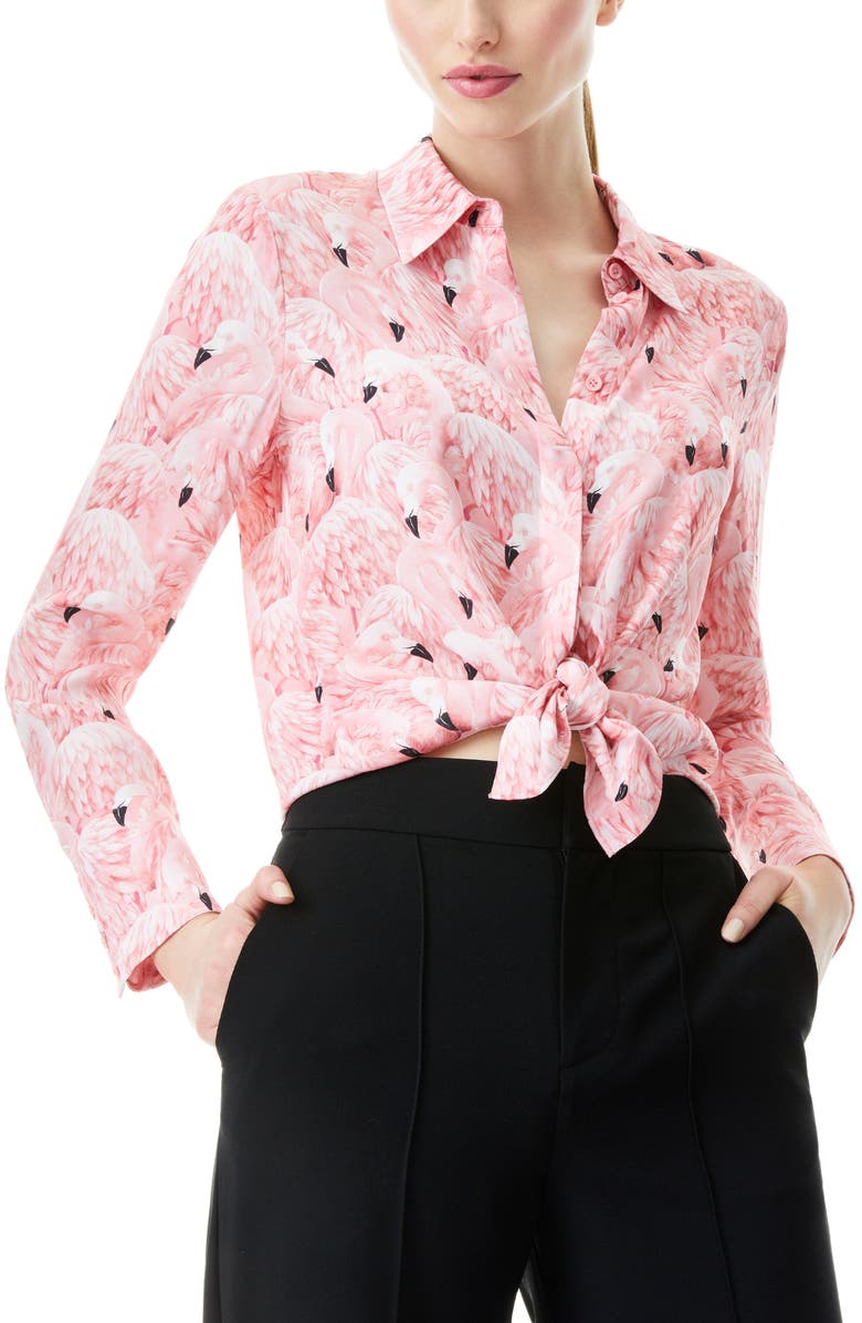 Alice + Olivia Willa Flamingo Print Blouse, Main, color,