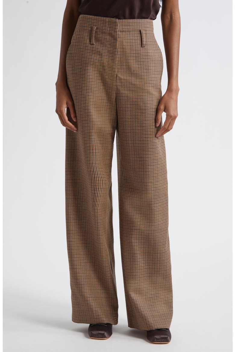 Liam Houndstooth Wide Leg Wool Pants, Main, color, TAN MULTI