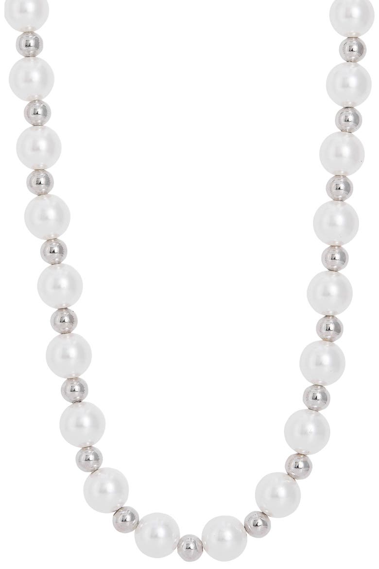 Faux Pearl Beaded Station Magnetic Necklace, Main, color, WHITE/ SILVER