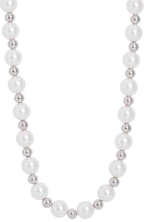 Faux Pearl Beaded Station Magnetic Necklace