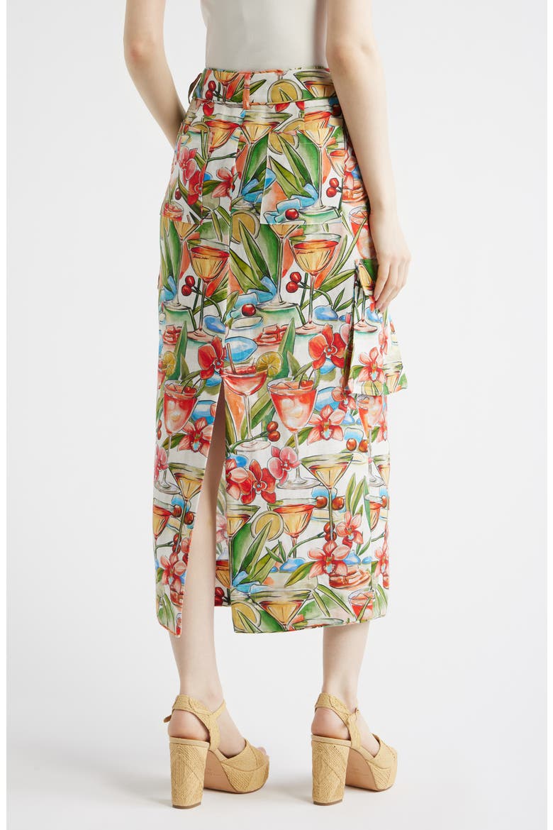 Cocktail Print Linen Midi Skirt, Alternate, color, OFF-WHITE