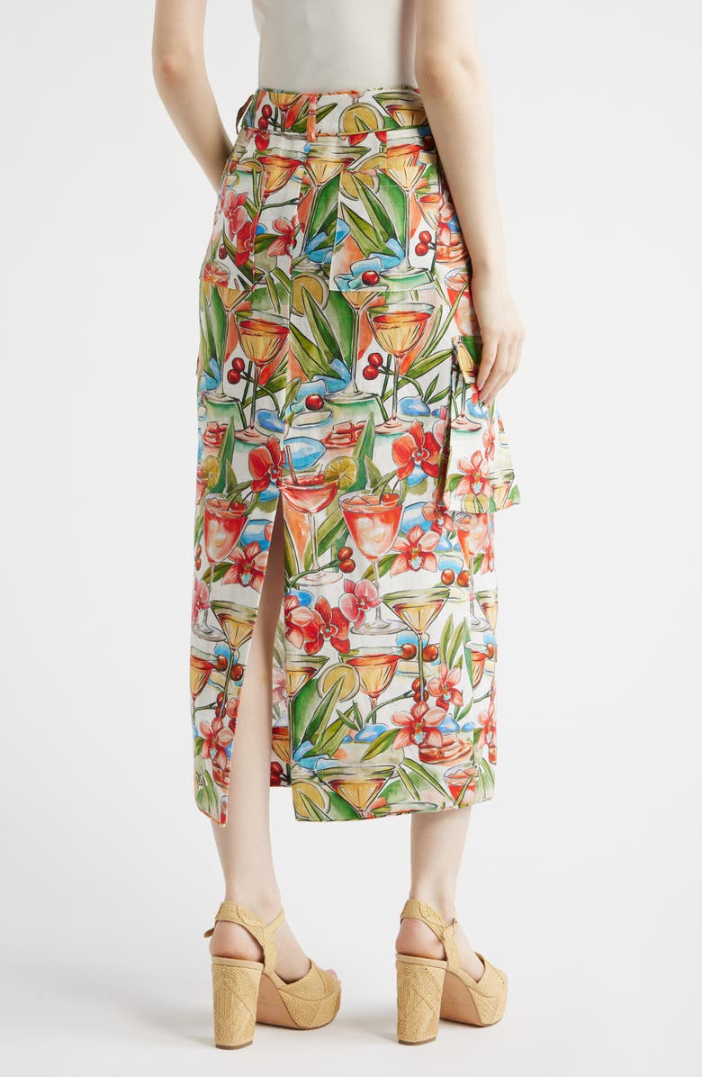 FARM Rio Cocktail Print Linen Midi Skirt, Alternate, color, Off-White