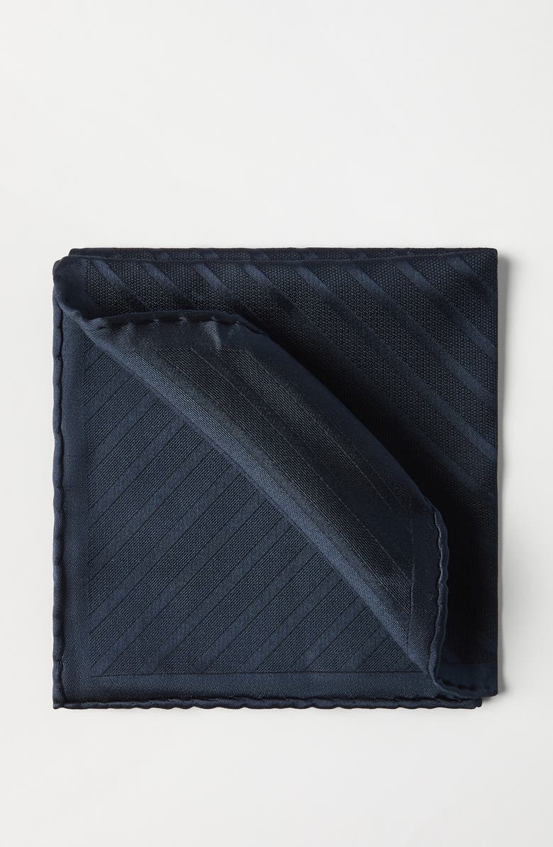 Brunello Cucinelli Silk pocket square, Alternate, color, Navy Blue