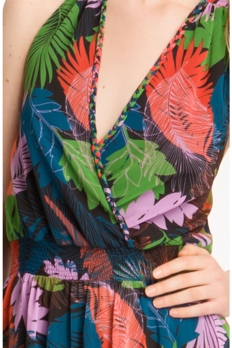 Print Chiffon Halter Dress, Alternate, color, BLACK TROPICAL