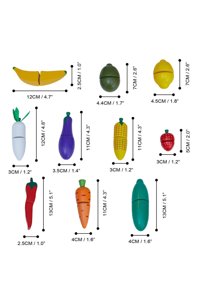 Teamson Kids Little Chef Frankfurt 21-Piece Wood Produce Shopping Bag Set, Alternate, color, Green