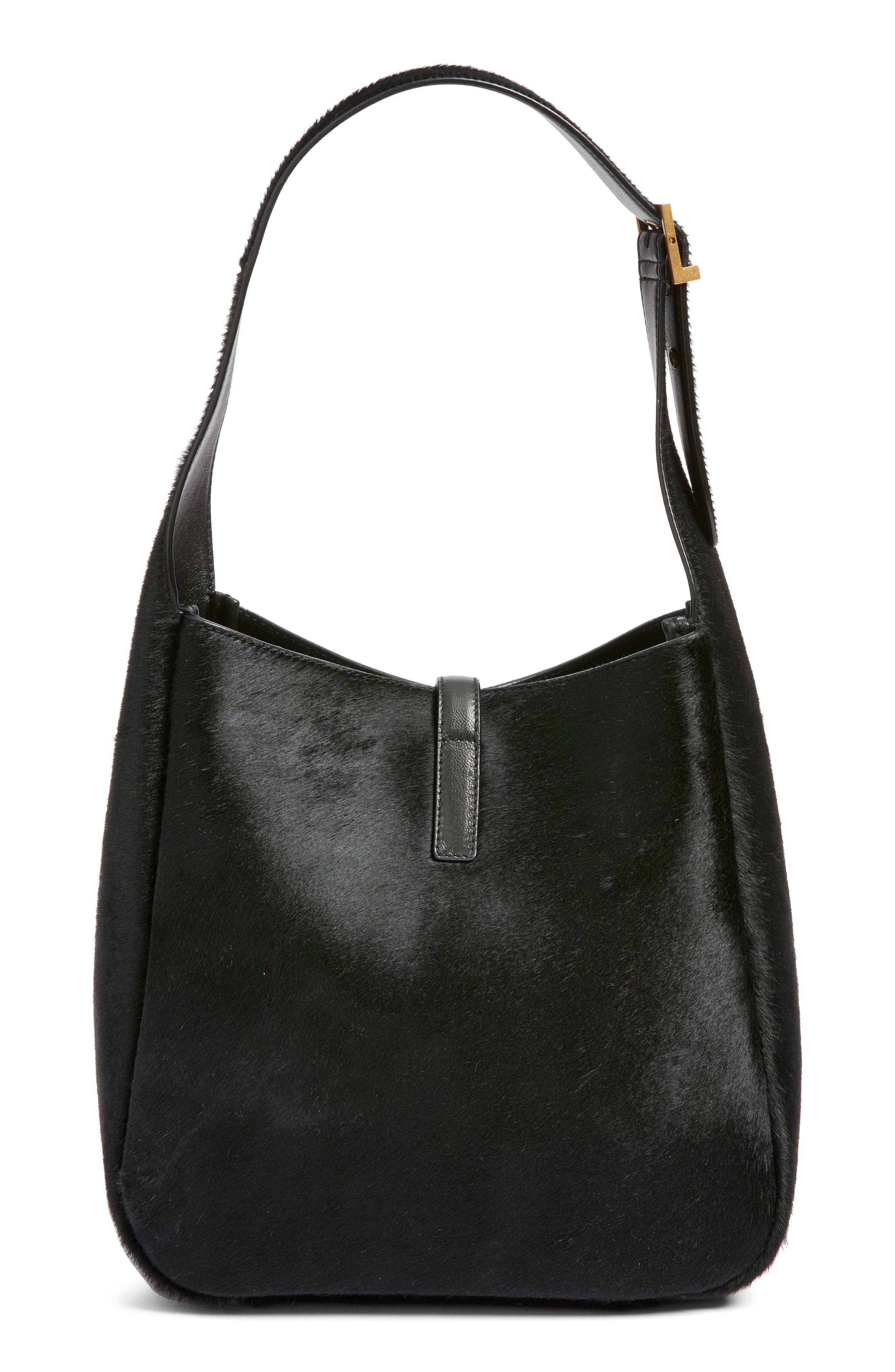Saint Laurent Small Le 5 À 7 Genuine Calf Hair Shoulder Bag, Alternate, color, Noir