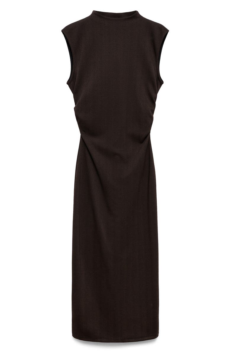 MANGO Gathered Detail Herringbone Stitch Knit Dress, Alternate, color, Chocolate