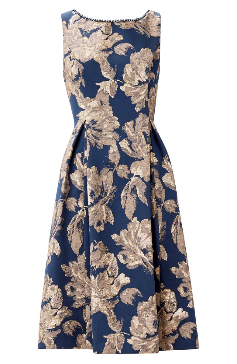 Adrianna Papell Pleated Metallic Jacquard Fit & Flare Dress, Alternate, color,