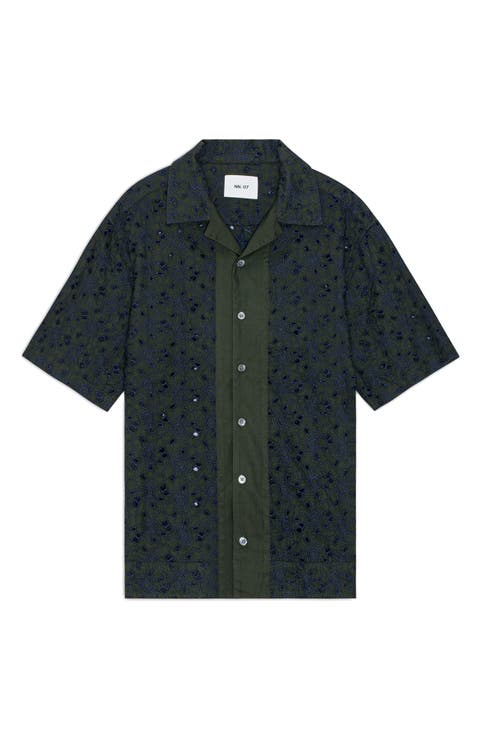 Leo 5655 Embroidered Organic Cotton Blend Camp Shirt