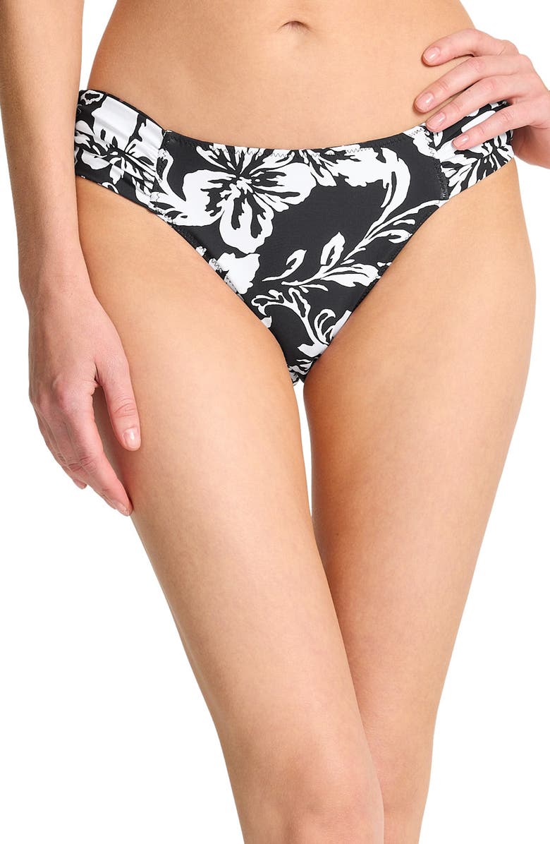 Tommy Bahama Sunset Blooms Reversible Hipster UPF 50+ Bikini Bottoms, Alternate, color, Black Rev
