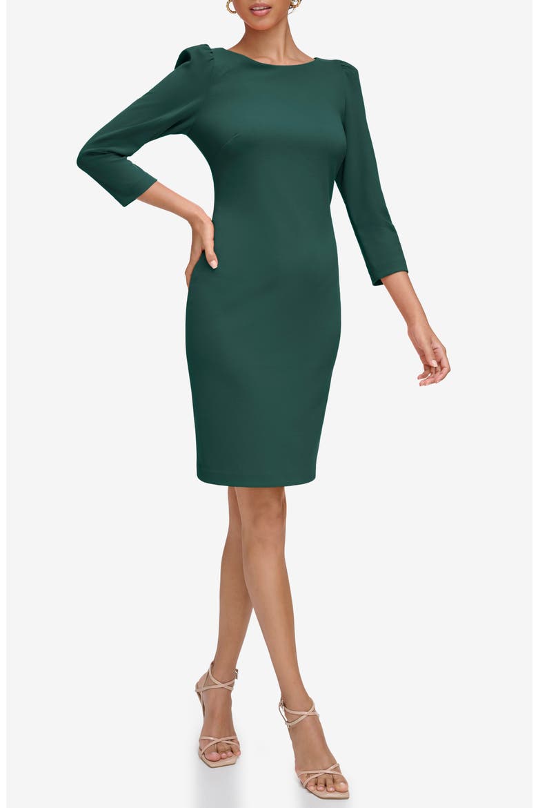 Scuba Crepe Three-Quarter Sleeve Sheath Dress, Main, color, MALACHITE