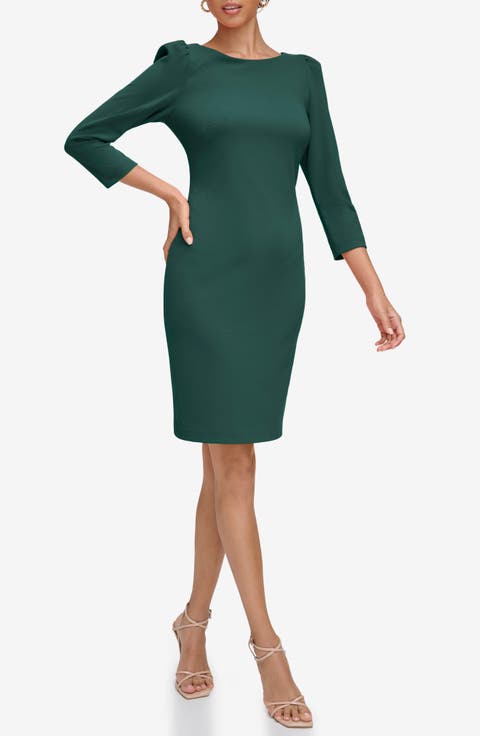 Scuba Crepe Three-Quarter Sleeve Sheath Dress