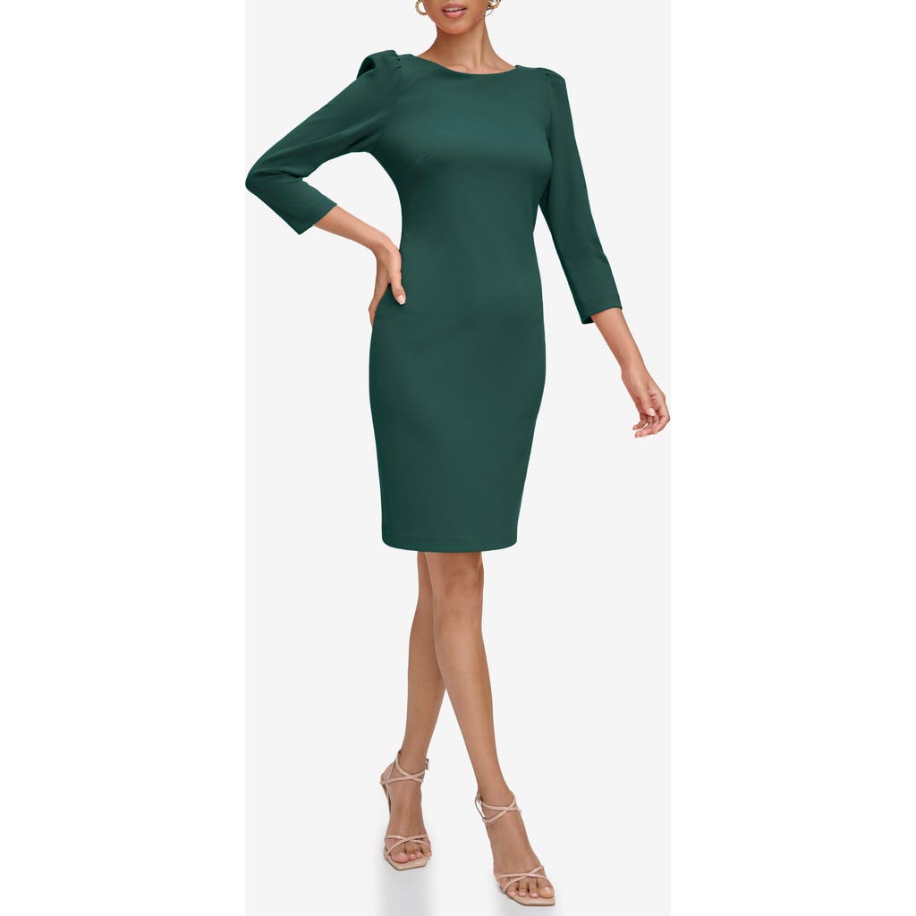 Calvin Klein Scuba Crepe Three-quarter Sleeve Sheath Dress In Green