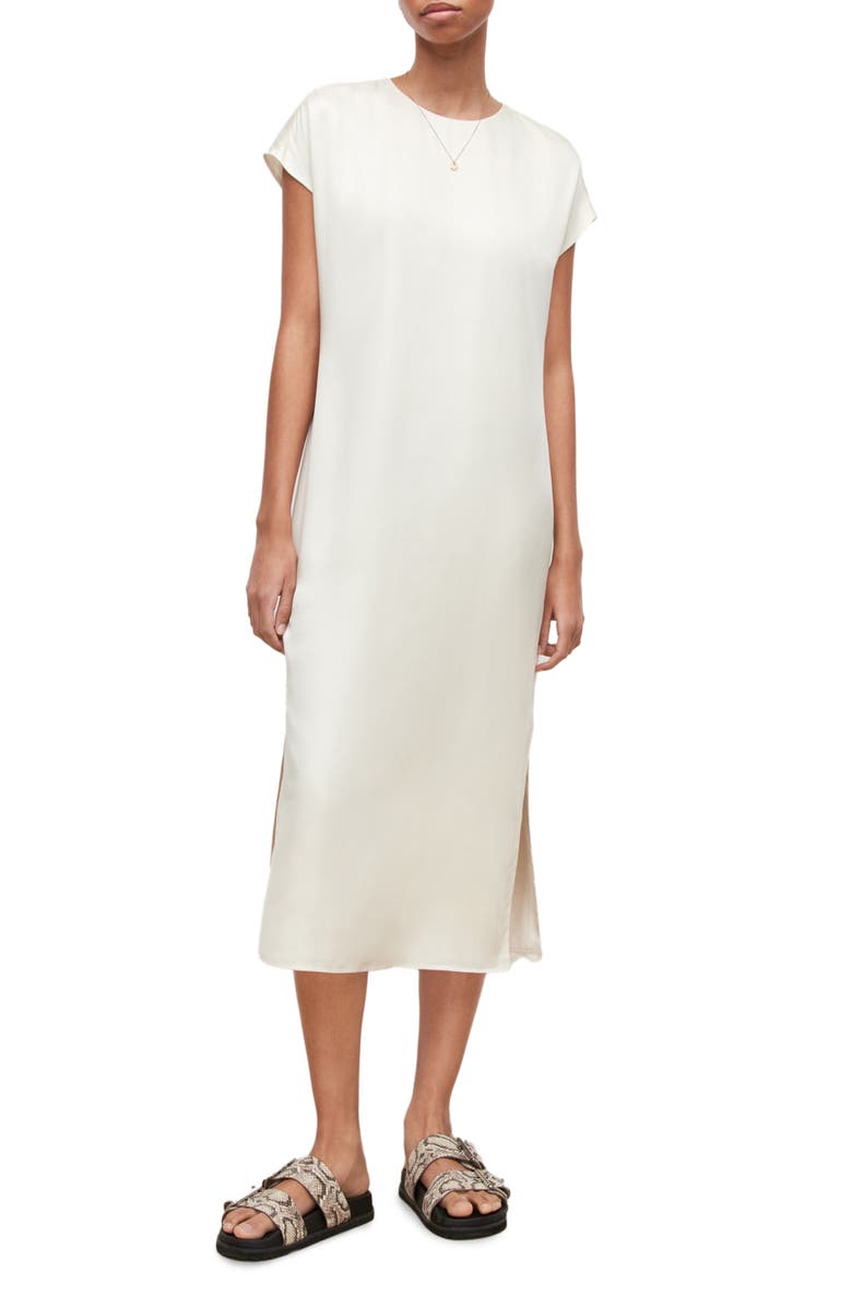 AllSaints Etta Satin Midi Dress, Main, color, 
