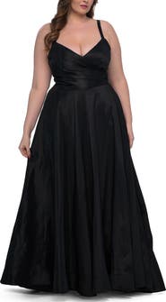 La Femme Simple A-line Mikado Plus Dress with Slit