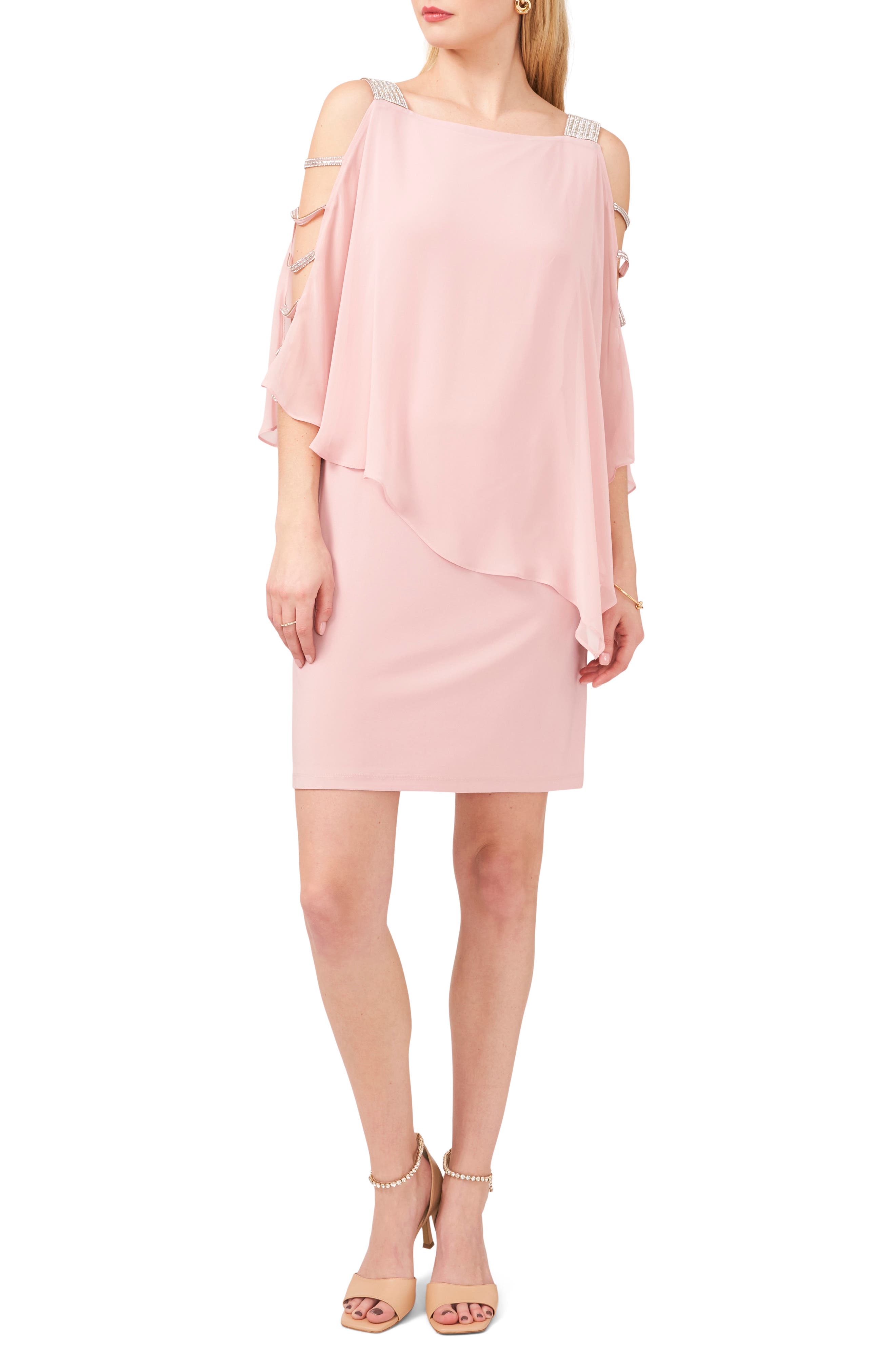 Crystal Strap Chiffon Overlay Minidress