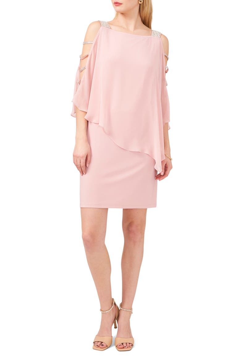 Crystal Strap Chiffon Overlay Minidress, Main, color, PUFF PINK