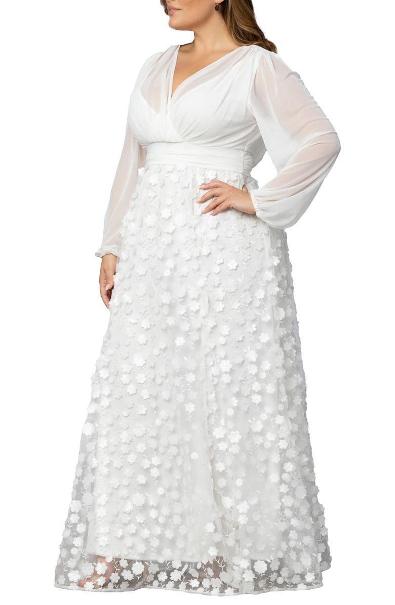 Kiyonna Enchanted Garden Long Sleeve Gown, Alternate, color, Ivory Blossoms