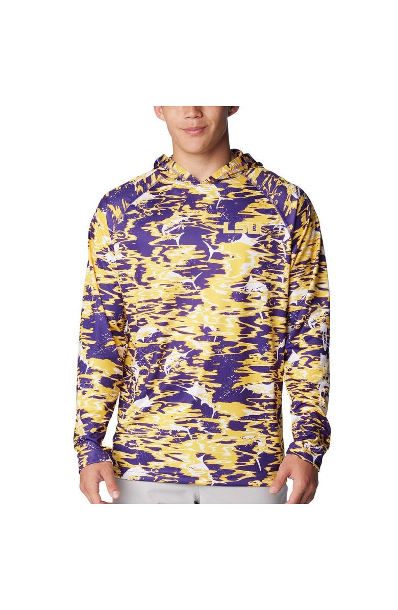 Columbia Men's Columbia Purple LSU Tigers PFG Terminal Tackle Omni-Shade Rippled Long Sleeve Hooded T-Shirt, Alternate, color, 