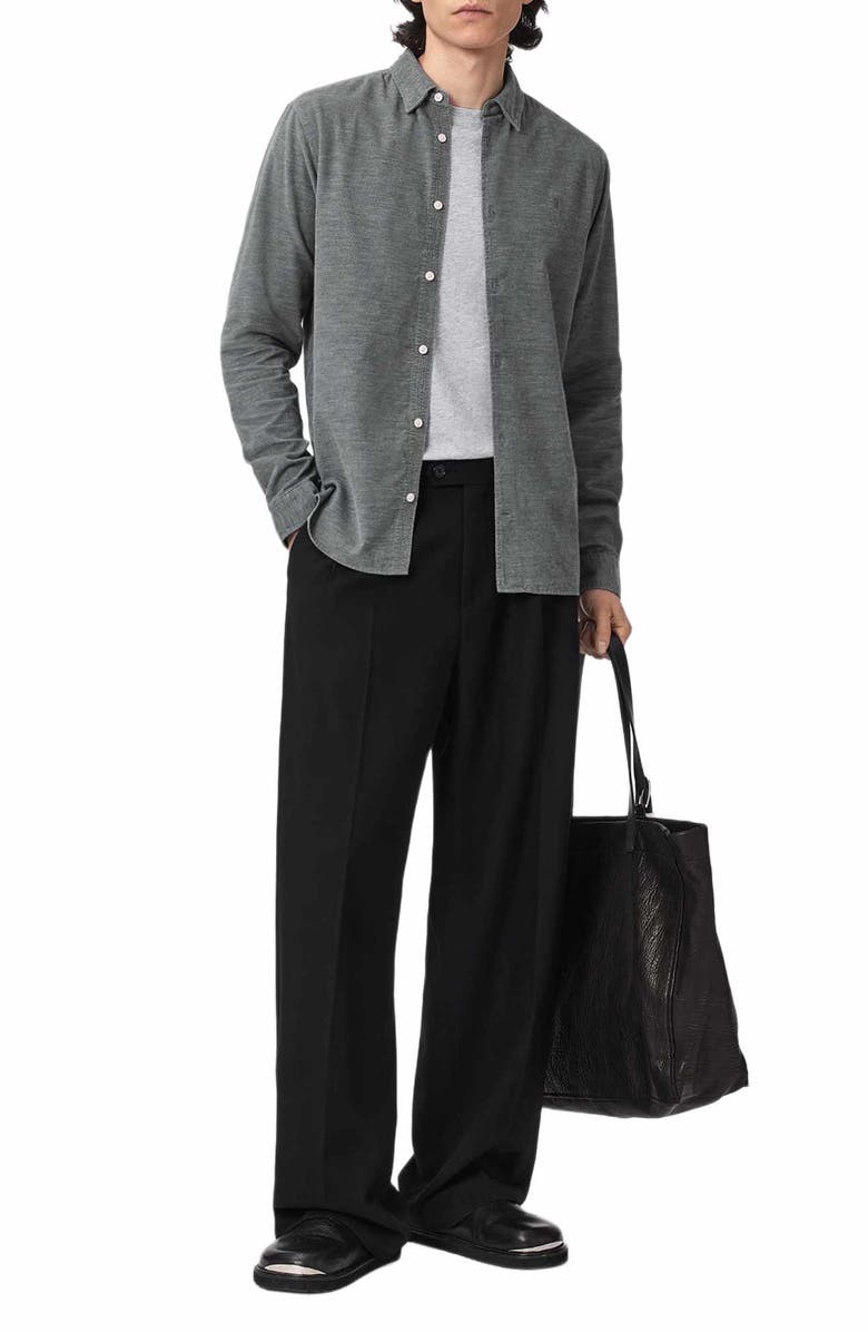 AllSaints Lorella Rib Cotton Button-Up Shirt, Alternate, color, Light Grey